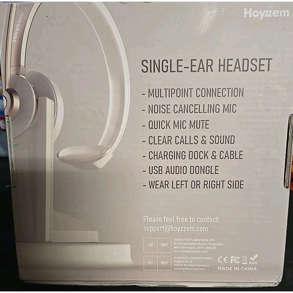 Hoyzzem Wireless Headset With Microphone USB Dongle, Bluetooth, Charging Dock - Picture 2 of 4